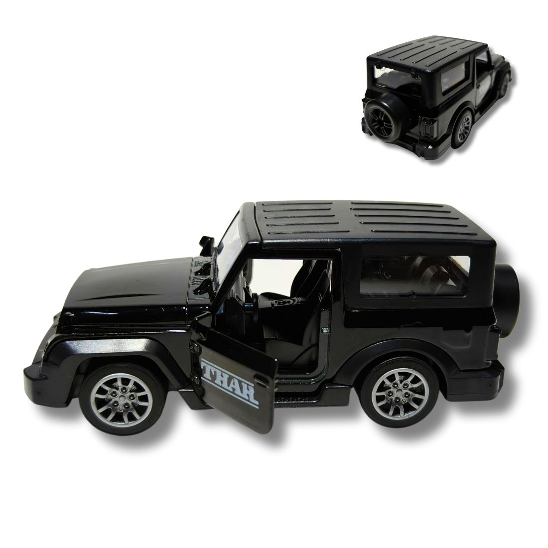 black mahindra thar die cast toy car 1:32 scale model